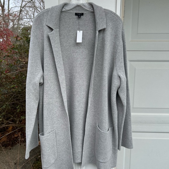 NWT Talbots Beautiful Thick Gray Open Front Wool Blend Cardigan Pockets - Picture 7 of 8
